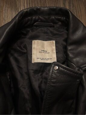 Mango Black Leather Bomber Jacket
